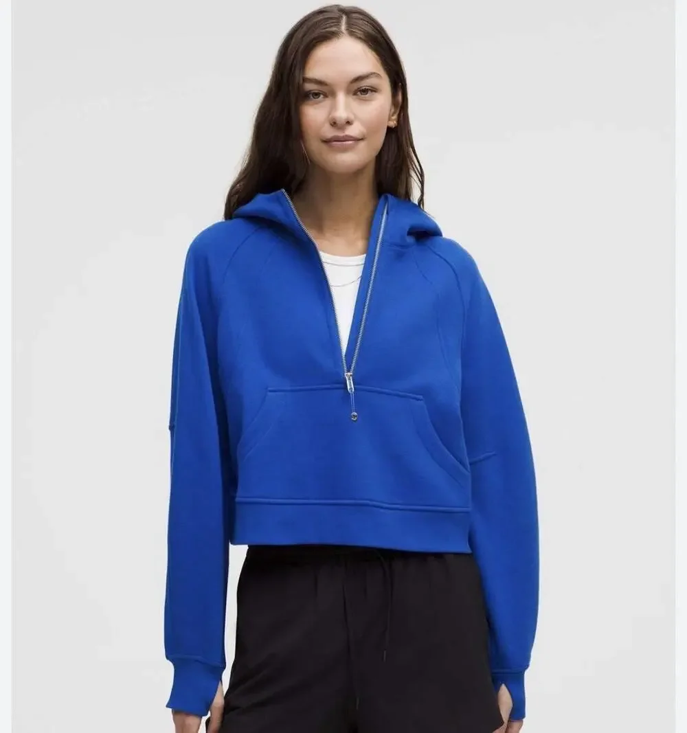 Lululemon Scuba Hoodie Womens XS/S Blue 1/2 Zip Cropped Pullover Thumbholes